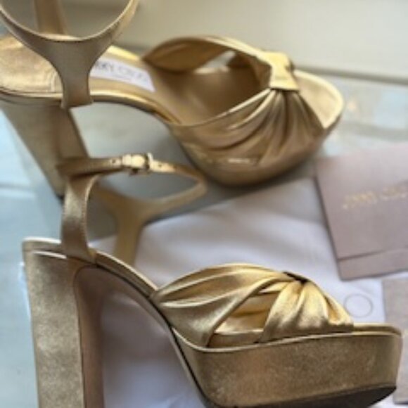 JIMMY CHOO Heloise 120 Gold Sandals size 8 1/2 - Picture 2 of 5